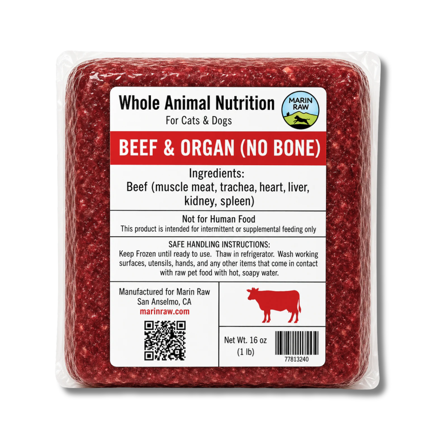 Grass-Fed Boneless Beef with Organs Raw Cat & Dog Food