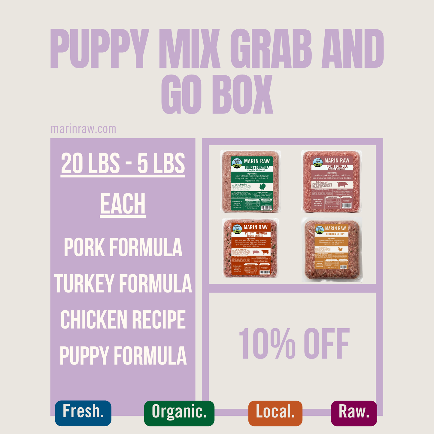 Grab & Go | 20 lbs | Puppy Mix | Organic Variety Box