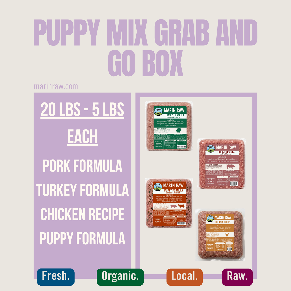 Grab & Go | 20 lbs | Puppy Mix | Organic Variety Box