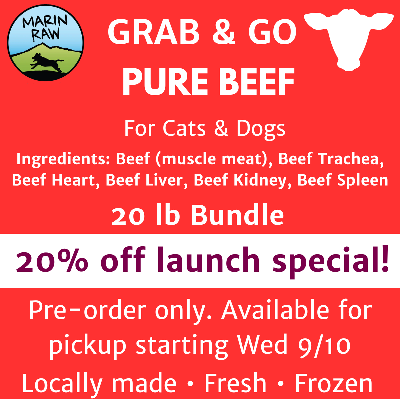 20 lb Bundle | Marin Raw Pure Beef