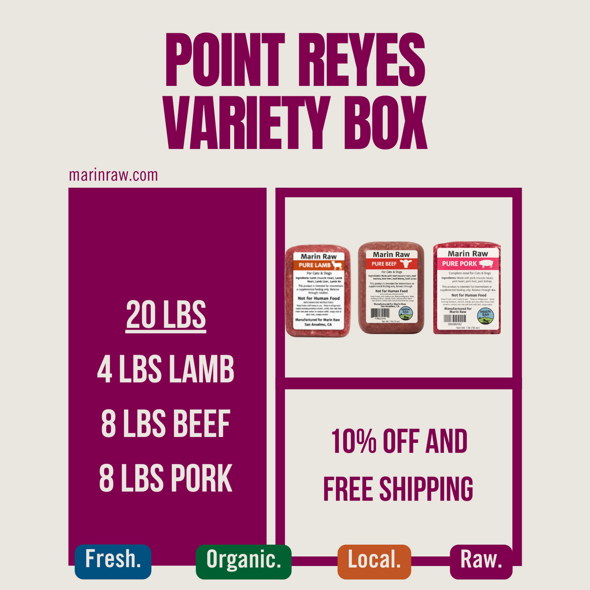 Point Reyes Variety Box – 20 lb Raw Cat & Dog Food Bundle | Boneless ...