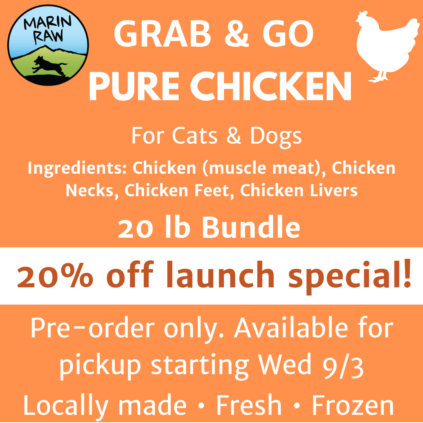 20 lb Bundle | Marin Raw Pure Chicken