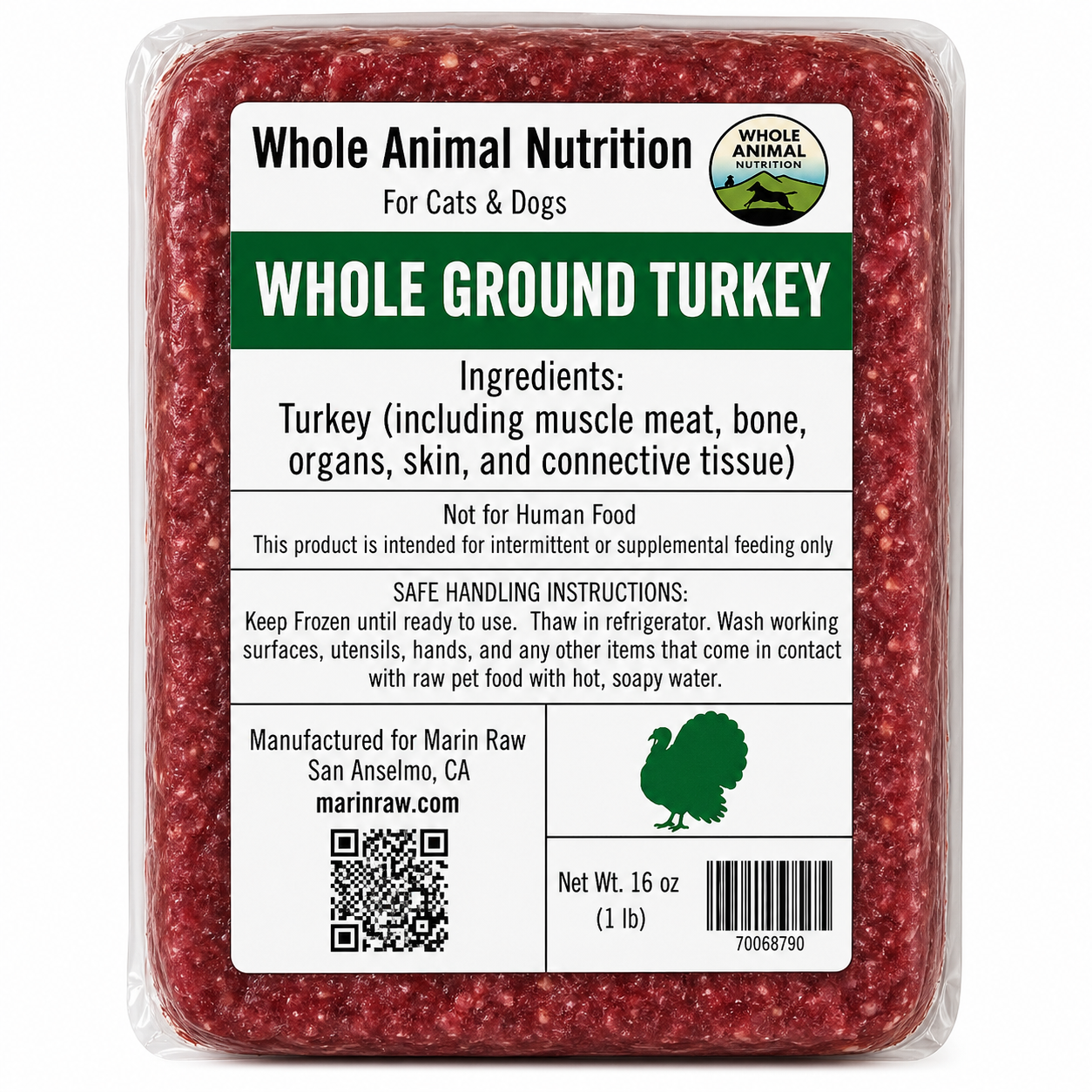 Organic Whole Ground Turkey Raw Cat & Dog Food
