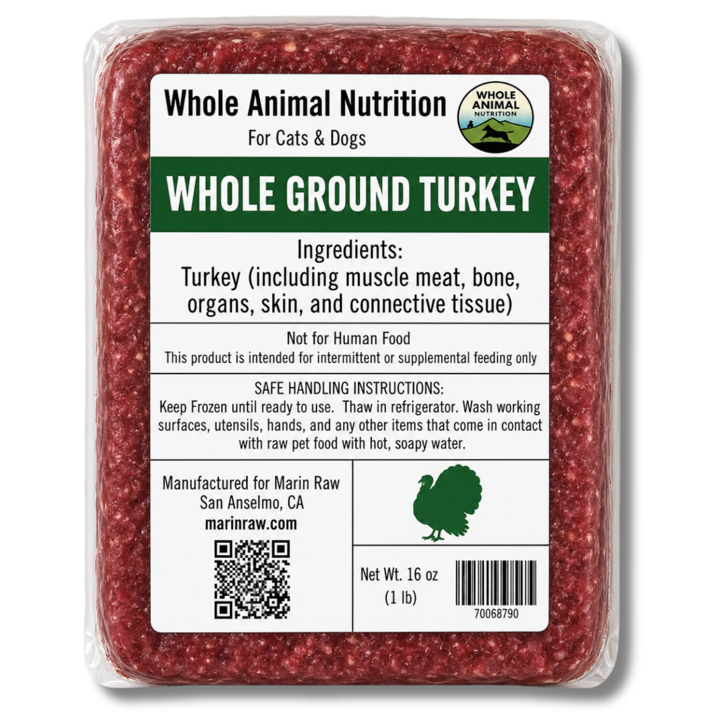 Organic Whole Ground Turkey Raw Cat & Dog Food