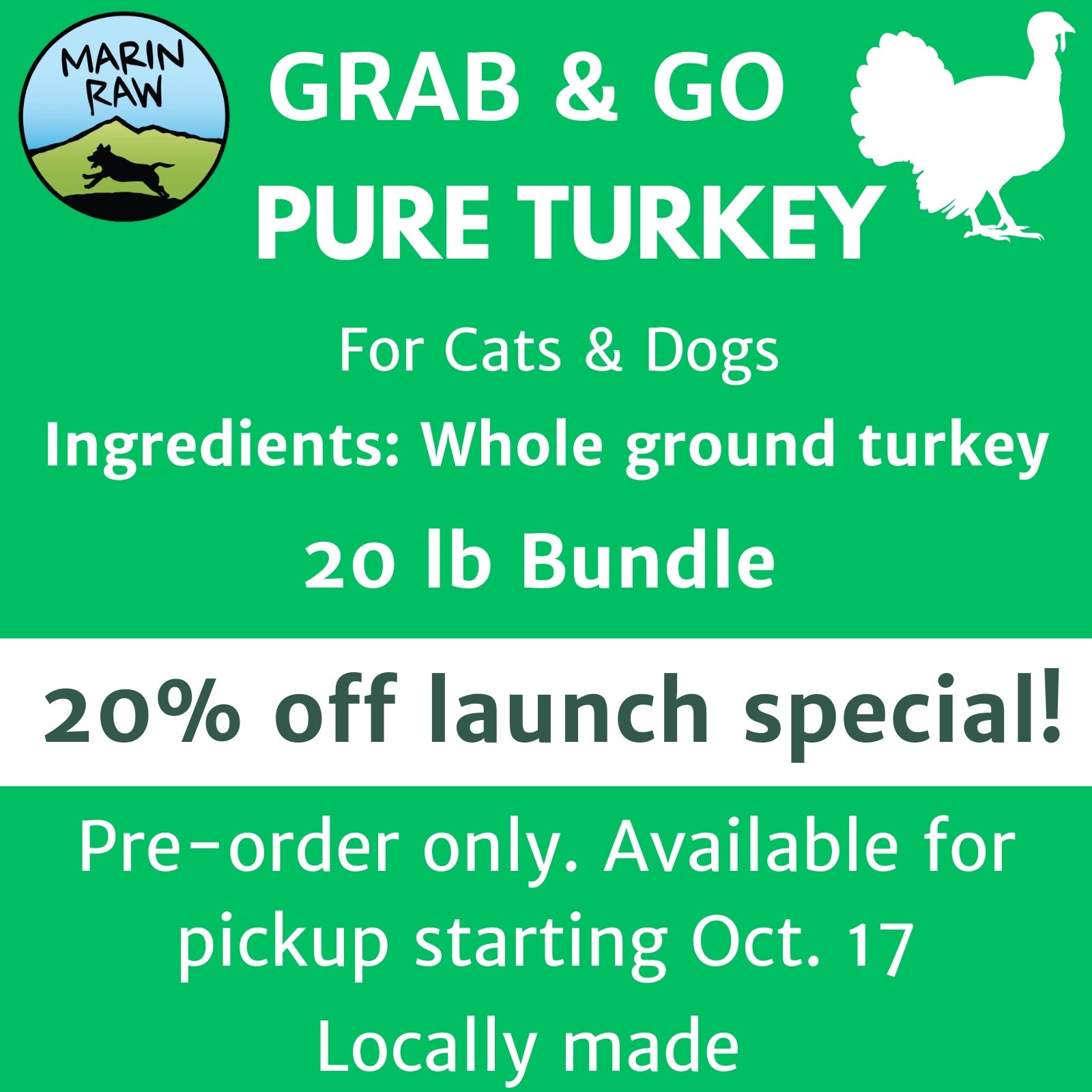 20 lb Bundle | Marin Raw Pure Turkey