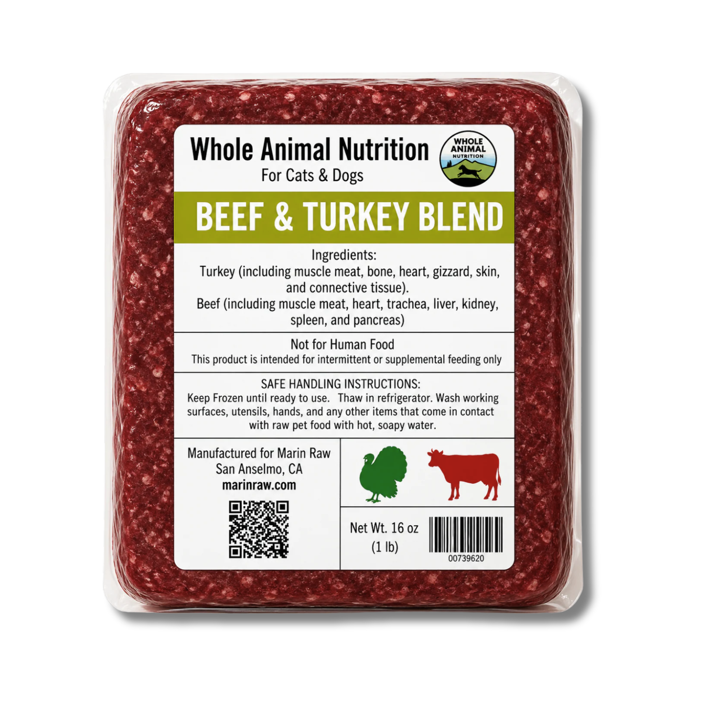 Organic Turkey & Grass-Fed Beef Blend Raw Cat & Dog Food