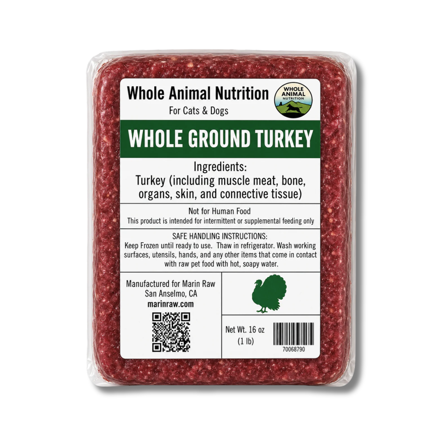 Organic Whole Ground Turkey Raw Cat & Dog Food