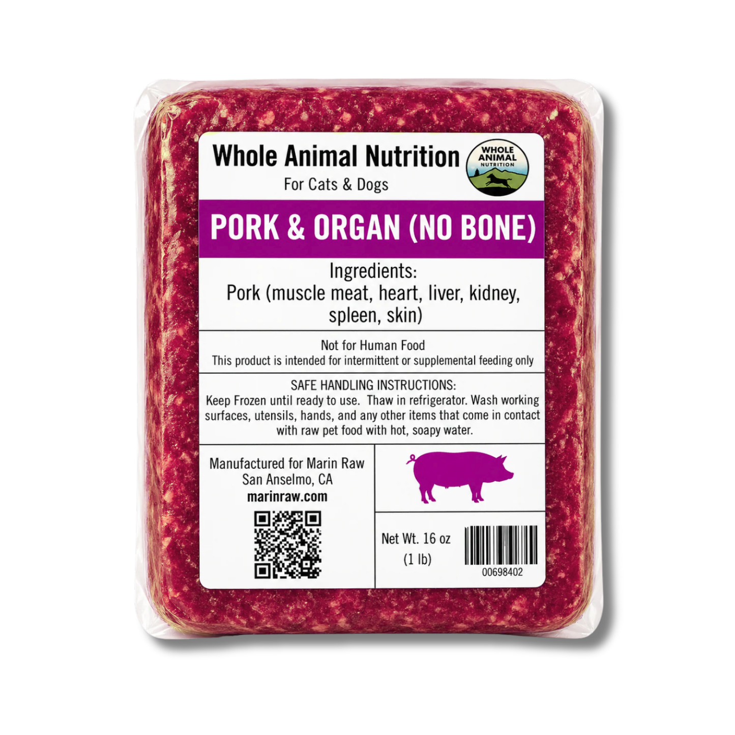 Pasture Raised Boneless Pork with Organs Raw Cat & Dog Food
